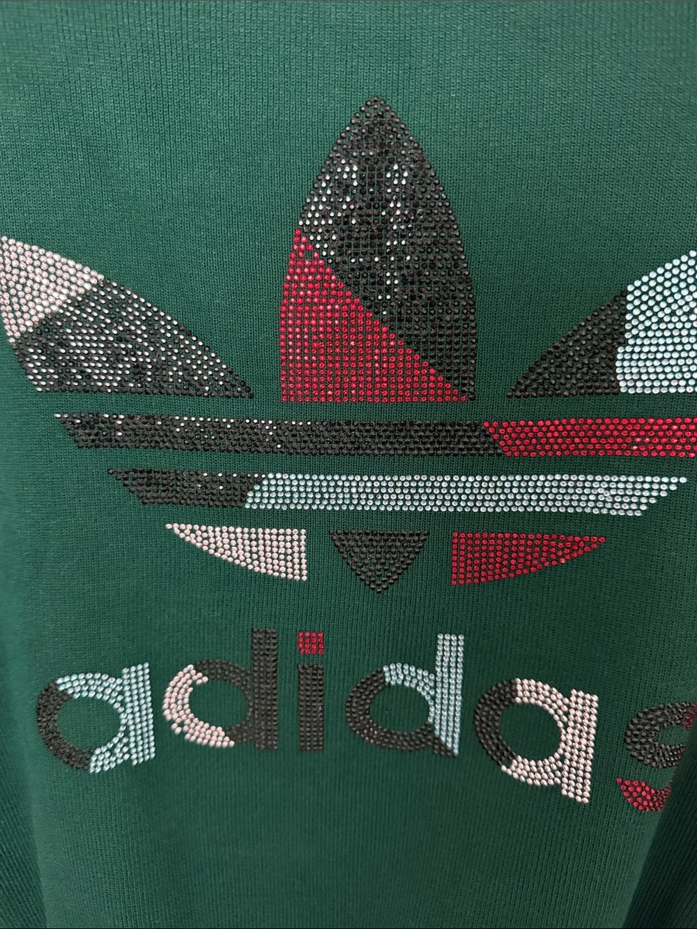 adidas Green Crewneck Sweater with Rhinestone Trefoil - Picture 3 of 9
